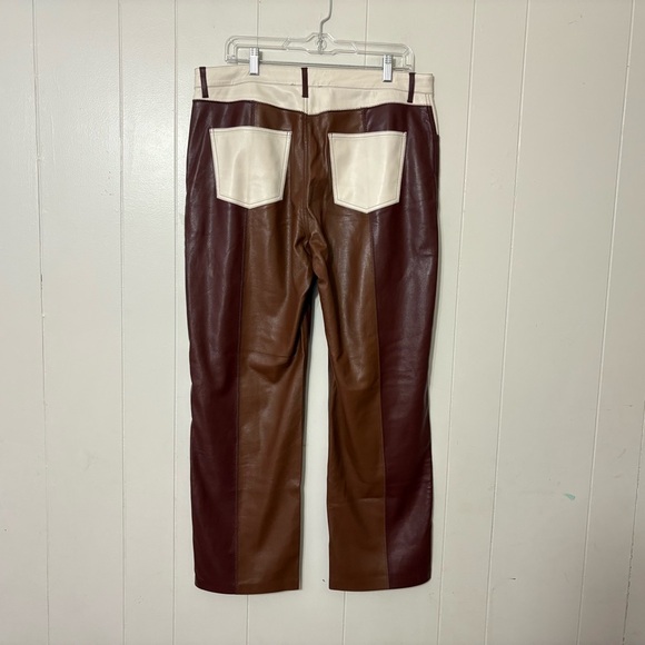 Nanushka Vinni Patchwork Vegan Leather Pants Brown Size XL LuxeTrousers - Picture 7 of 14